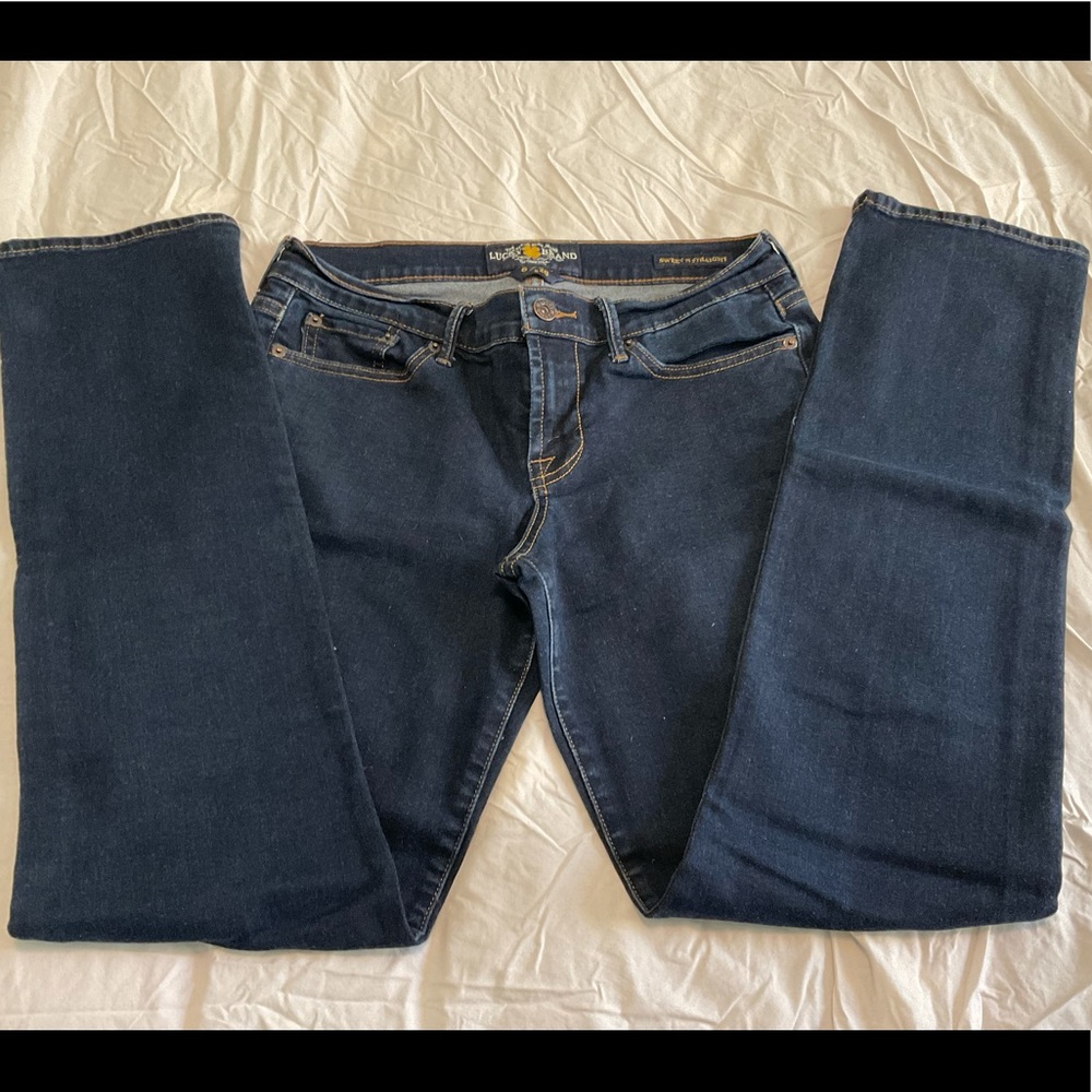 Dark wash straight leg jeans